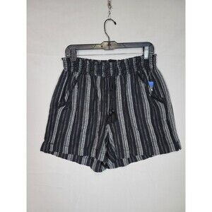 NWT Briggs Linen Blend Black White Striped Shorts Womens Large Paperbag Bohemian